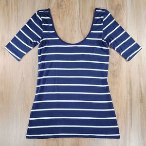 🔺️Nollie Blue & White Striped Scoop Neck Top Medium